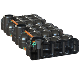 Watertanks - gekoppeld 3 x 5000 L - Incl. filterhuis, overstort, klein dier bescherming en instroomdemper