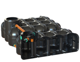 Watertank - Gekoppeld 2 x 5000 L - Incl. Wissenstroomfilter, instroomdemper, overstort en klein dier bescherming