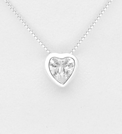 925 Sterling Silver Heart Necklace Decorated with CZ Simulated Diamond