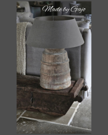 Oude Houten Potlamp met Linnen Kap