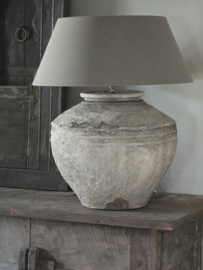 Unieke Oude Kruiklamp met Linnen Kap Kleur Herfst