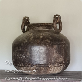 Bronzen Pot met 2 Ringen een Echte Eyecatcher