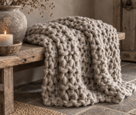 Stoere Grove Gehaakte Plaid Taupe