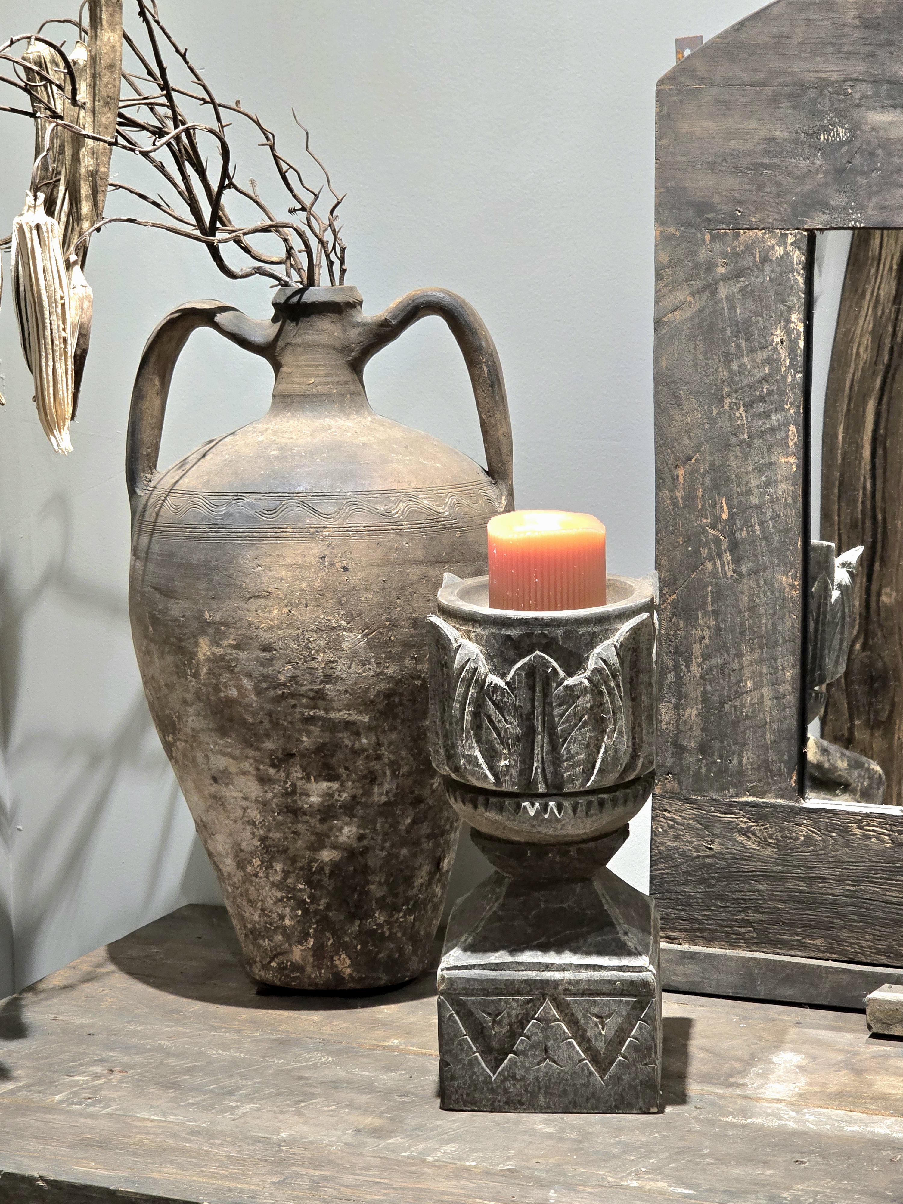 Houten Ornamentkandelaar