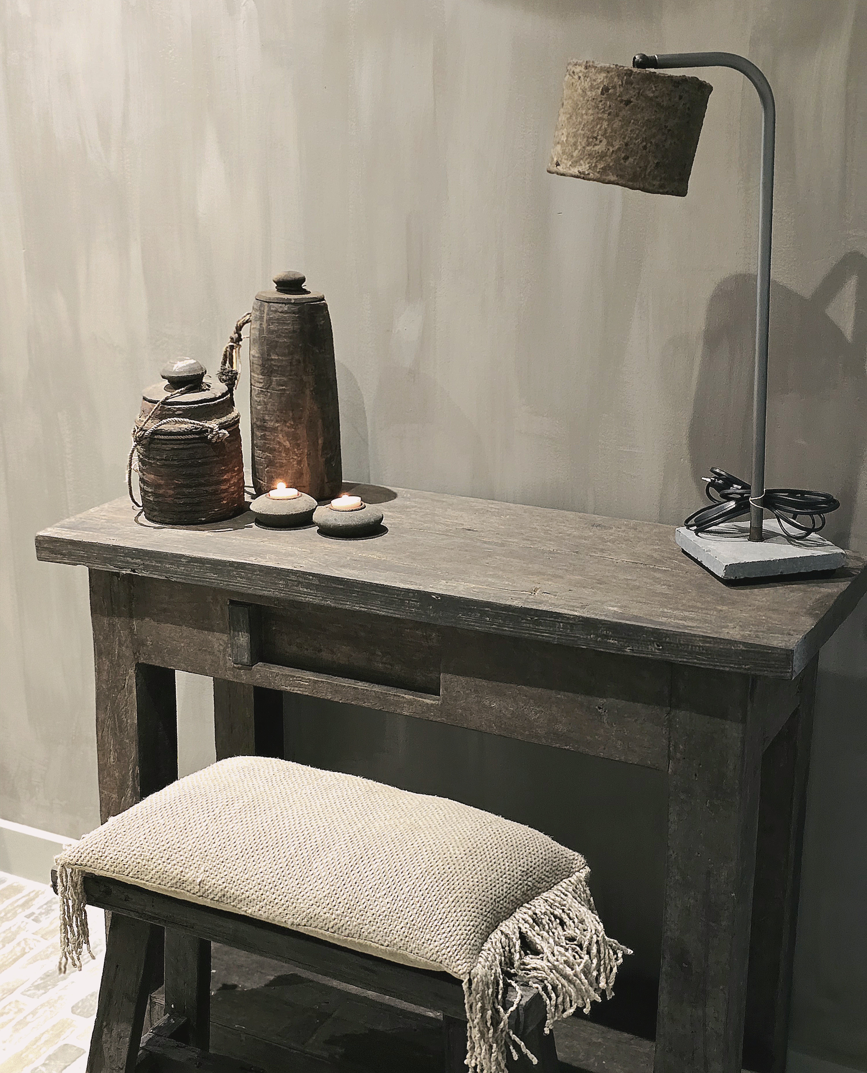 Tafellamp Old Grey Boog met Nourikapje  15 cm