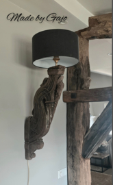 Unieke Houten Wandornamentlamp met Linnen Kap