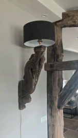 Unieke Houten Wandornamentlamp met Linnen Kap