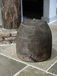 Oude Houten Gemberpot met Deksel
