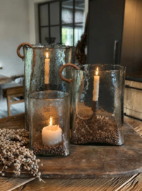 Windlicht Mondgeblazen  Grote Flor Antiek Glas