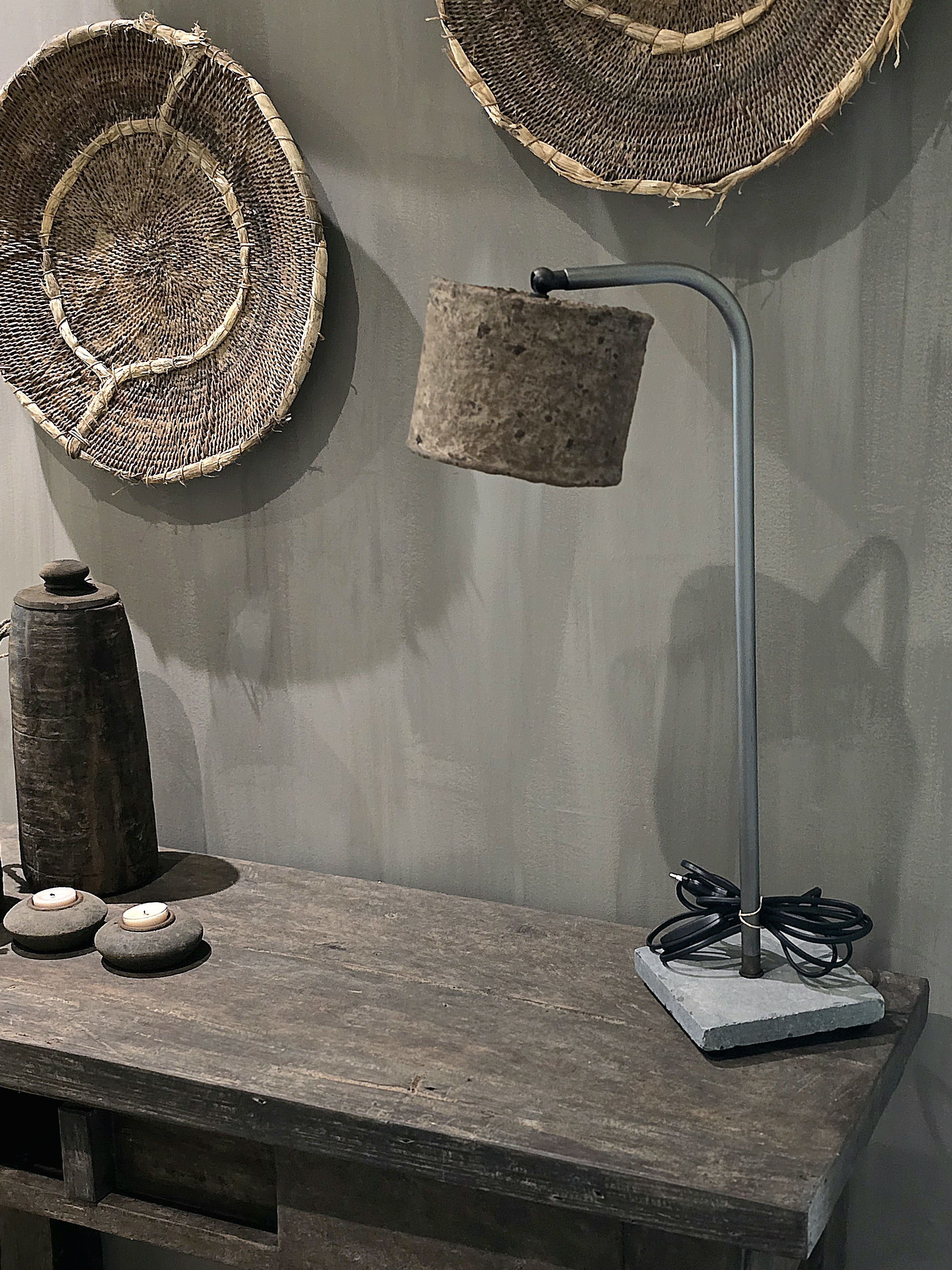 Tafellamp Old Grey Boog met Nourikapje  15 cm