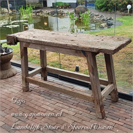 Oud Doorleefde Houten Sitetable Werkbank