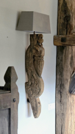 Unieke Houtsnijwerken Wandlamp met  Kap