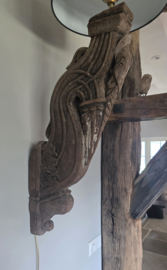 Unieke Houten Wandornamentlamp met Linnen Kap