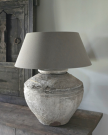 Unieke Oude Kruiklamp met Linnen Kap Kleur Herfst