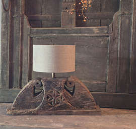Houten Ornamentlamp met Linnen Kapje kleur Herfst