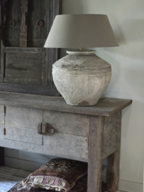 Unieke Oude Kruiklamp met Linnen Kap Kleur Herfst