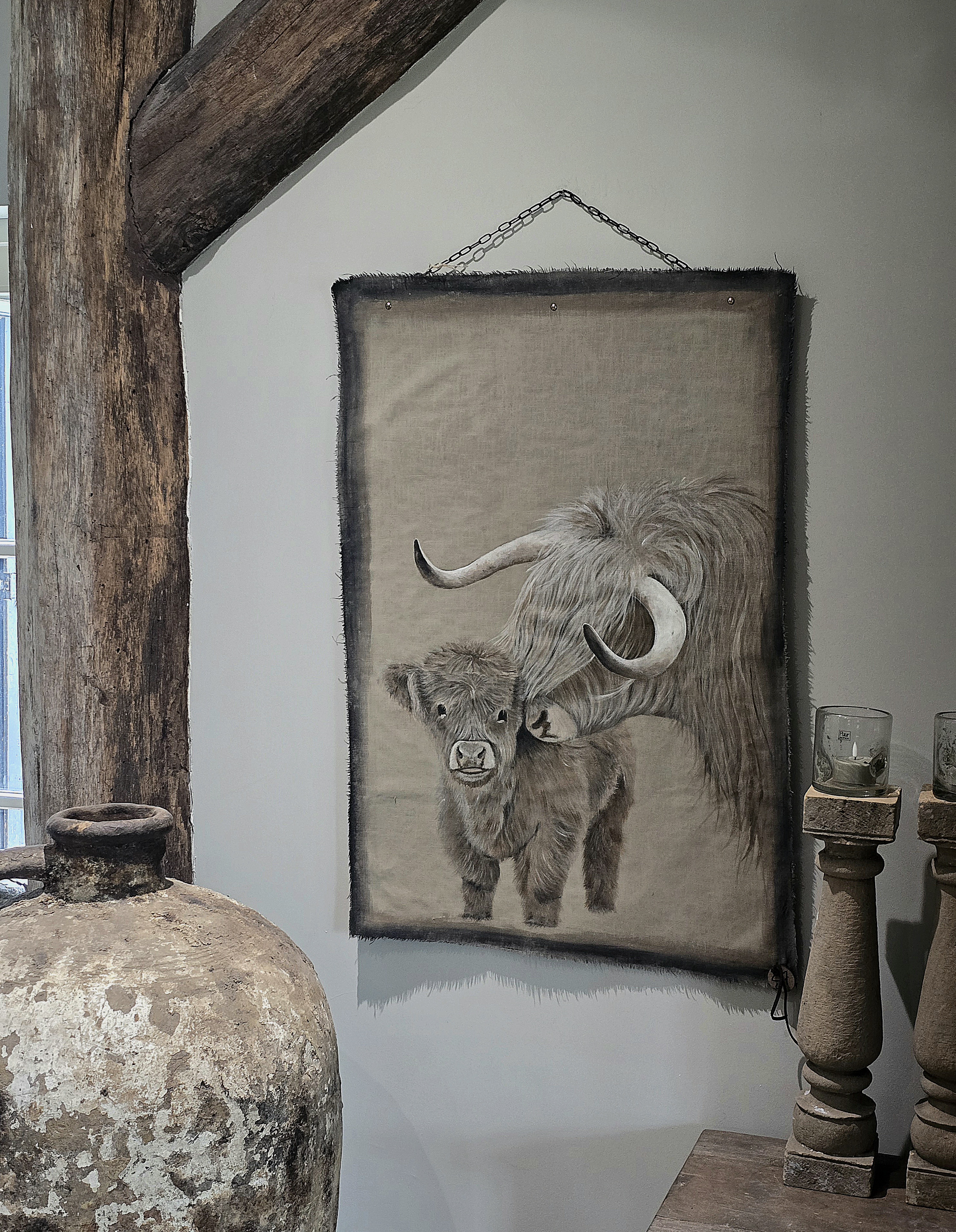 Kalkverfdoek Hooglander Moeder met Kind