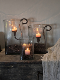 Windlicht Mondgeblazen  Grote Flor Antiek Glas