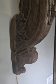 Unieke Houten Wandornamentlamp met Linnen Kap