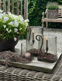 Windlicht Mondgeblazen  Grote Flor Antiek Glas