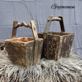 Oude Houten Bak met Handvat L