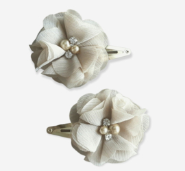 Goudkleurige haarclips khaki bloemen