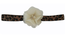 Haarband leopard met roomwitte bloem