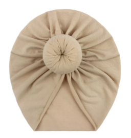 Turban muts met donut beige