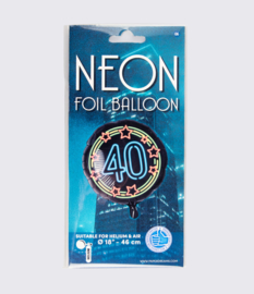 Folieballon Neon 40 Jaar - 45 cm