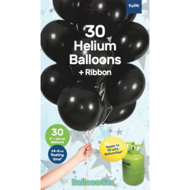 Zwarte Ballonnen met Lint 23cm - 30 stuks