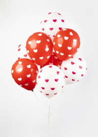 Ballonnen rood & wit met hartjes - 8 stuks