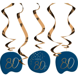 Hangdecoratie Elegant True Blue 80 Jaar - 5 stuks