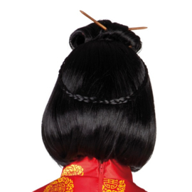 Pruik Chinese courtesan met haarstokjes