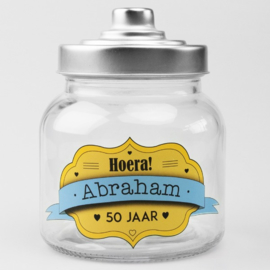 Glazen Snoeppot-Hoera Abraham 50 Jaar