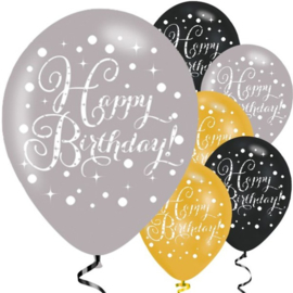 Happy Birthday Gouden Mix Glitterfeest Ballonnen - 28 cm