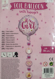 Folieballon Meisje Its A Girl! 45 cm met Hanger