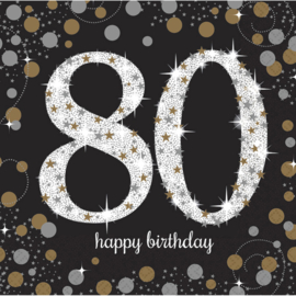 Glitterfeest 80 Jaar Servetten - 16 stuks