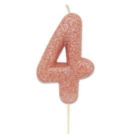 Nummerkaars glitter roségoud ‘4‘ (7cm)