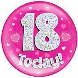 Mega Button “18 today Roze”