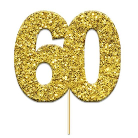 Cake topper 60 glitter goud (4cm, 12st)