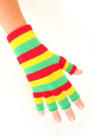 Vingerloze handschoenen rood/geel/groen smalle strepen