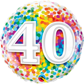 40 Jaar Regenboog Confetti Folieballon - 45 cm