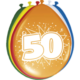 50 Jaar Ballonnen Meerkleurig - 8 stuks