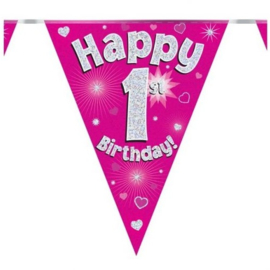Vlaggenlijn Happy 1 ste Birthday Roze