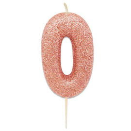 Nummerkaars glitter roségoud ‘0‘ (7cm)