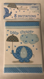 Uitnodigingen Baby Shower Blauw - 8 stuks