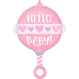 Folieballon Hello Baby Girl Rammelaar - 60 cm