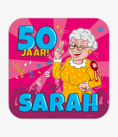 Huldeschild 50 Jaar Sarah Cartoon