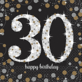 Servetten 30 Happy Birthday sparkling 33 x 33 - 16 stuks
