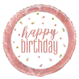 Folieballon Happy Birthday Rosé Goud & Wit - 45 cm